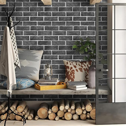 HeloHo 196.8"X17.7" Grey Brick Wallpaper Peel and Stick Self-Adhesive Removable 3D Textured Wall Paper for Kitchen Backsplash Living Room Bedroom Decor