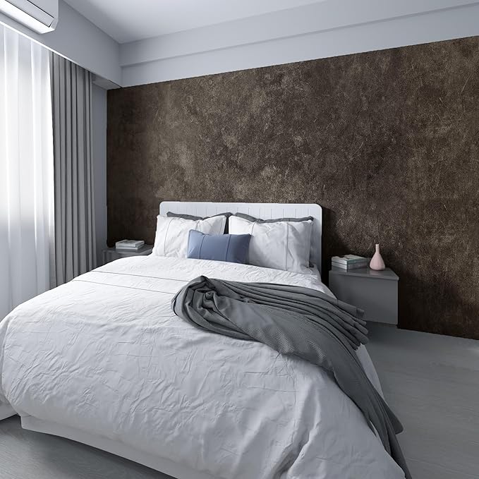 16"×1181" Big Roll Large Size Thick Dark Brown Tan Grey Concrete Wallpaper Peel and Stick Vinyl Wrap Glossy Waterproof Taupe Charcoal Gray Concrete Cement Contact Paper for Bedroom Office Walls