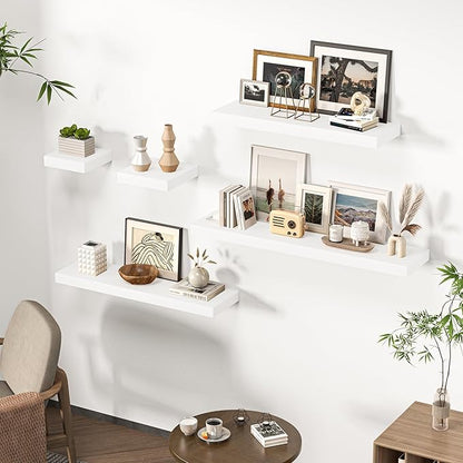 40 Inch Floating Shelves for Wall, Wooden Wall Mounted Display Shelves with Invisible Brackets for Living Room, Bedroom, Bathroom, Kitchen Decor and Storage, Set of 2, White