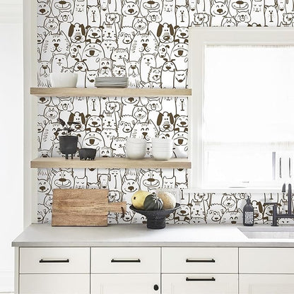 Peel and Stick Wallpaper Modern Brown and White Wallpaper Dog Animal Contact Paper Textured Self Adhesive Removable Wall Paper for Nursery Kids Room Shelf Liner Vinyl Roll 78.7"x197"