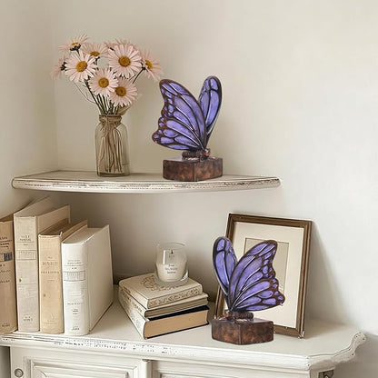 Vintage Purple Butterfly Bookends,Resin Book Ends for Shelves,Heavy Duty Decorative Bookends,Creative Book Stopper Holder Decor for Desk Home Office,Shelf Decoration,Gifts for Mother's Day