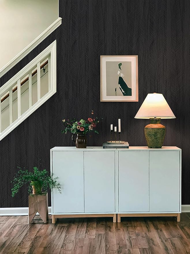 Safiyya Peel and Stick Wallpaper Black Contact Paper for Walls Bathroom Modern Wall Paper Self Adhesive Textured Removable Wallpaper for Bedroom Wood Look Vinyl Rolls 78.7