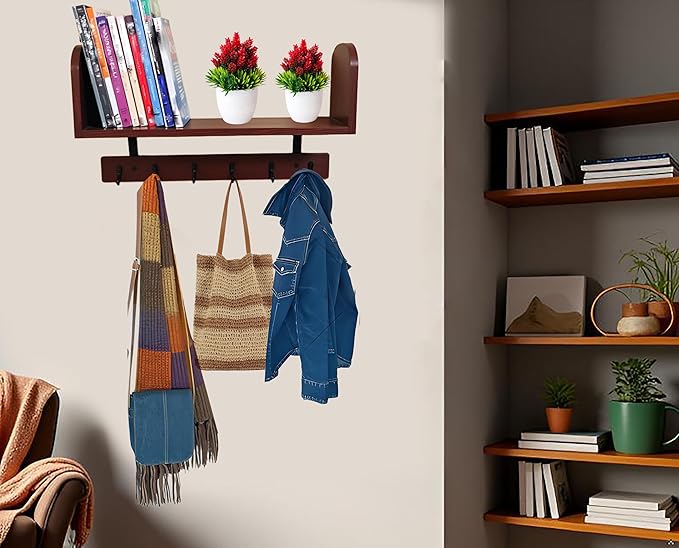 Selling at a Loss Promotion,Wooden Shelf with Hooks - Multipurpose Organizer for Kitchen, Books, Kitchen Shelf - Wall Mounted Natural Wood Storage Rack for Home，Floating Book Shelves