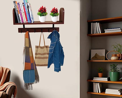 Selling at a Loss Promotion,Wooden Shelf with Hooks - Multipurpose Organizer for Kitchen, Books, Kitchen Shelf - Wall Mounted Natural Wood Storage Rack for Home，Floating Book Shelves