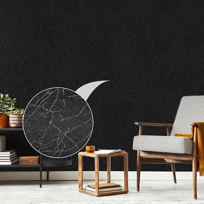 Black Silk Wallpaper Embossed Peel and Stick Wallpaper 17.7 inch X 120 inchTextured Self-Adhesive Removable Contact Paper Waterproof Vinyl Roll for Bedroom Cabinet Furniture