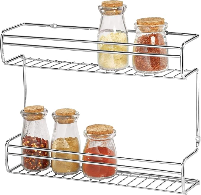 InterDesign Classico 2-Shelf Wall Mount Spice Organizer Rack for Kitchen Storage - Chrome