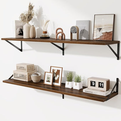 48inch Floating Shelves for Wall,10" Deep Floating Shelves with Metal Brackets,Wall Mounted Hanging Floating Shelf,Wide Display Shelves for Living Room,Bedroom,Office,Kitchen,Walnut