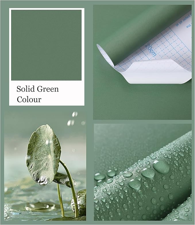 HeloHo Solid Green Wallpaper Matte Textured Peel and Stick Wall Paper Modern Self Adhesive Removable Waterproof Contact Paper for Living Room Bedroom Decor 78.7