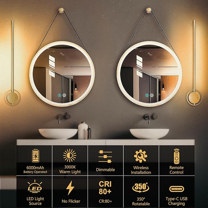 Wireless Wall Sconces Set of Two, 23.6