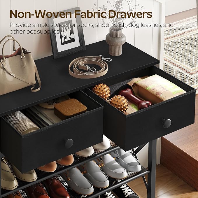 5 Tier Shoe Rack, Large Capacity Shoe Storage Organizer, Metal Shoe Shelf with Drawer and Wooden Top, for 20 Pairs of Shoes, for Entryway, Closet, Black SS25BB