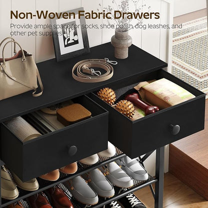 5 Tier Shoe Rack, Large Capacity Shoe Storage Organizer, Metal Shoe Shelf with Drawer and Wooden Top, for 20 Pairs of Shoes, for Entryway, Closet, Black SS25BB