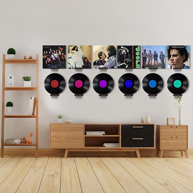 Wood Vinyl Record Shelf Wall Mount, Small Wall Record Holder Display Shelf, Vinyl Record Shelves Record Album Display Holder for LP, CD, Book Art Storage Vintage Home Decor (12, Dark Walnut)