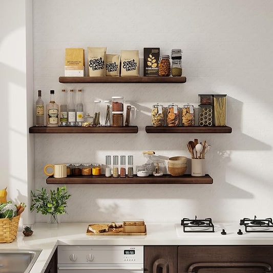 Axeman 30Inch Natural Wood Floating Shelves for Wall|Rustic Wooden Shelves for Bedroom Kitchen Bathroom|Storage Shelf with Invisible Bracket for Wall Mounted|Set of 1|Walnut Color