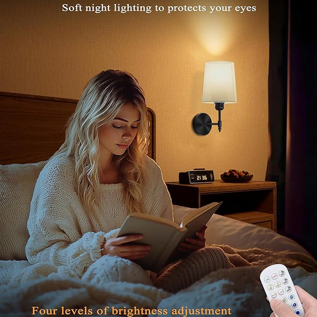 Ouyulong Battery Operated Wall Sconces Set of 2, Wireless Rechargeable Dimmable Wall Light with RGB Bulb and Remote for Bedroom, Living Room, Hallway (Black)