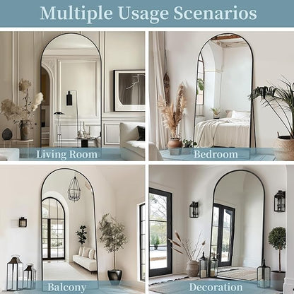 Full Length Mirror with Stand, 76"x34" Arched Full Body Mirror, Large Stand Up Mirrors, Aluminum Frame Floor Standing Mirrors, Freestanding Hanging Leaning Mounted for Bedroom Living Room, Black