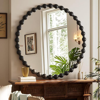 Round Mirror for Wall, 36 Inch Black Beaded Frame Decorative Vanity Mirror, Circle Bathroom Mirror with High-Definition Lense, Modern Wall Decor for Bathroom, Living Room, Bedroom, Entryway