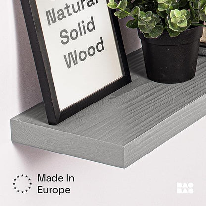 BAOBAB WORKSHOP Wood Floating Shelves for Wall - Rustic Shelf 16 inch - Grey Bathroom Shelves - Solid Wood Shelves for Wall for Bedroom Kitchen Living Room - Gray Finish, 16W × 6.7D, Set of 2