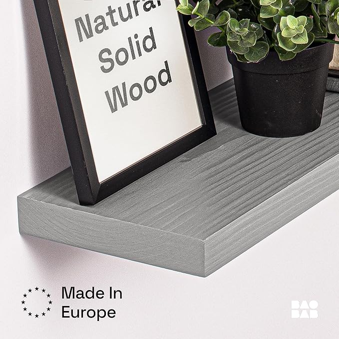 BAOBAB WORKSHOP Wood Floating Shelves for Wall - Rustic Shelf 16 inch - Grey Bathroom Shelves - Solid Wood Shelves for Wall for Bedroom Kitchen Living Room - Gray Finish, 16W × 6.7D, Set of 2