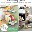 Under Sink Organizer, Stainless Steel 2 Packs 2 Tier Under Sink Organizers and Storage, Slide out Pull out Cabinet Shelf, Sliding Drawer for Kitchen Bathroom Pantry Cabinet Closet Organization Rack