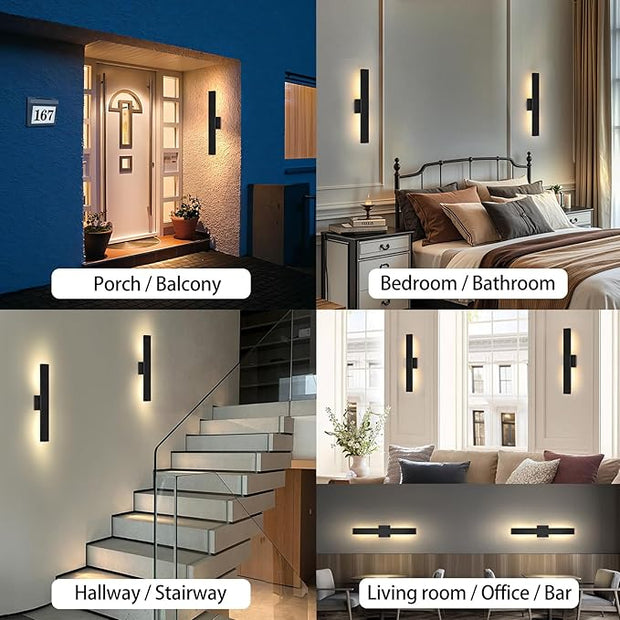 Aluminum Modern LED Wall sconces, 24.4 inch Matte Black Waterproof Wall Lights with 28W LED Light Source for Indoor, Outdoor, Living Room, Bedroom, Garage, Porch, Hallway