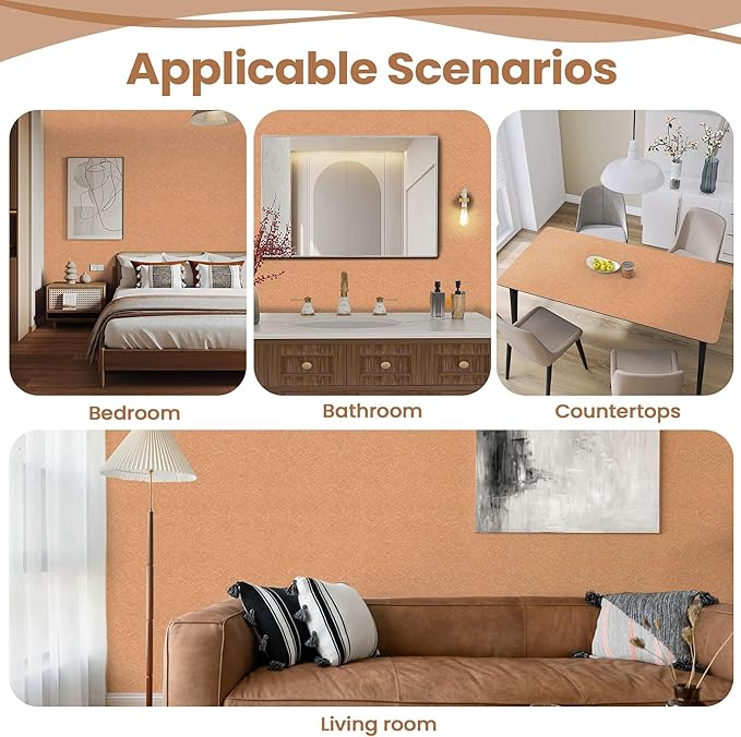 Abyssaly Cream Orange Wallpaper Peel and Stick Wallpaper 15.7in X 118in Silk Embossed Self Adhesive Removable Contact Paper for Bedroom Living Room Solid Color Brown Shelf Drawer Liners Paper