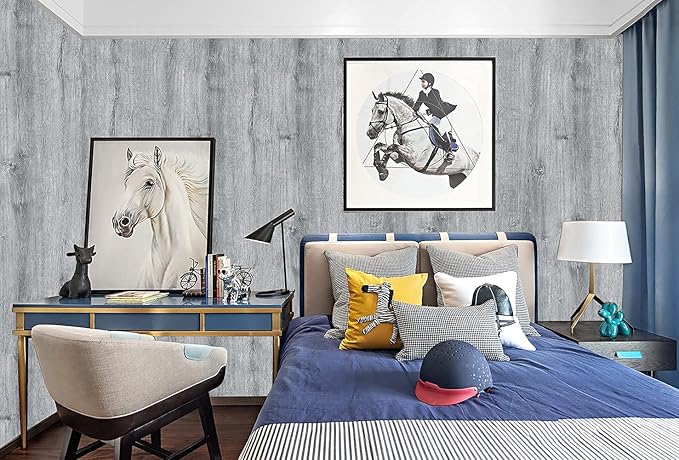 17.7"x118"Wood Wallpaper Light Grey Wood Peel and Stick Wallpaper Gray Wood Contact Paper Removable Wallpaper Self-Adhesive Wood Grain Faux Film Roll for Desk Table Wall Cabinet Shelf Draw