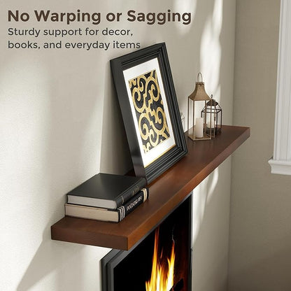 Axeman 55 Inch Floating Shelves for Wall, 9.3" Deep High End Solid Real Wood Wall Shelves with Heavy Duty Invisible Bracket for Living Room, Bedroom, Kitchen, Bathroom, Set of 1, Walnut Finish