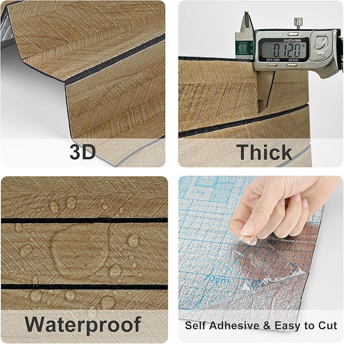 3D Wood Panels for Wall Acoustic Wood Wall Panels 11.8"x196" Soundproof Vintage Wooden Slat Wallpaper Removable Herringbone Shiplap Wallpaper for Bedroom TV Background Living Room Ceiling