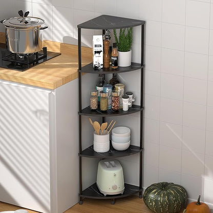 Book Shelf Corner Shelf, 5 Tier Corner Bookshelf Display for Living Room Decor, 44.1" Standing Bookcase Organizer, Marble Black Storage Shelves for Bedroom, Bathroom, Small Space