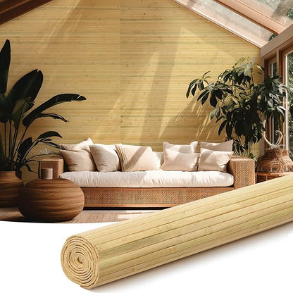 Juexica 1 Pcs Natural Bamboo Wall Panel for Interior Wall 48''x96'' Bamboo Covering Renewable Pole Wainscoting Room Divider Wrap Decor for Bedroom Living Room Kitchen Island Office (Natural)