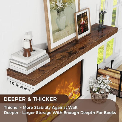 Floating Shelves for Wall 55"W x 10"D x 1.5"H, Engineered Wood Wall Shelves with Invisible Brackets for Living Room Bedroom Bathroom Office Kitchen Decor and Storage, Rustic Brown Finish, Set of 1