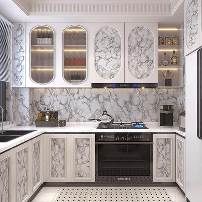 JSEVEM 31"×157" Extra Wide Thick White Grey Marble Wallpaper Peel and Stick Glossy Textured Cream Gray Granite Contact Paper Vinyl DIY Waterproof Wall Tile Sticker for Kitchen Bedroom Bathroom Walls