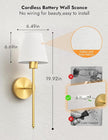 VOLISUN Battery Operated Wall Sconces Set of Two, Wireless Wall Sconces with Remote and Dimmable Bulbs, 9 Colors Battery Powered Wall Lights, Gold Rechargeable Wall Lamps for Bedroom (19.7 inch)