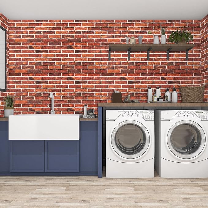 Abyssaly Brick Wallpaper Peel and Stick Red Brick Contact Paper for Bedroom 17.7" x 236" Vintage Faux Brick Wall Paper for Fireplace Kitchen Backsplash Accent Wall Home Decoration Backdrop