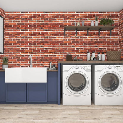 Abyssaly Brick Wallpaper Peel and Stick Red Brick Contact Paper for Bedroom 17.7" x 236" Vintage Faux Brick Wall Paper for Fireplace Kitchen Backsplash Accent Wall Home Decoration Backdrop