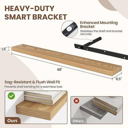 48 Inch Floating Shelves for Wall 1 Pack, 48" Wall Shelves for Books, Storage, Decor, Wall Mounted Floating Shelf with Invisible Brackets for Kitchen, Living Room, Light Brown