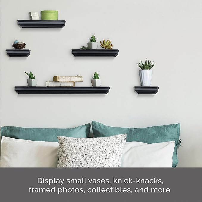 MELANNCO Floating Molding Shelves for Bedroom, Living Room, Bathroom, Kitchen, Nursery, Set of 5, Black