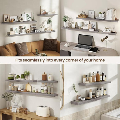 40 Inch Floating Shelves for Wall 2 Pack, 40" Wall Shelves for Books, Storage, Decor, Wall Mounted Floating Shelf with Invisible Brackets for Kitchen, Living Room, Gray