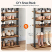 HOOBRO 10 Tiers Vertical Shoe Rack, Wooden Shoe Storage Organizer with Hooks, Narrow Shoe Tower for 20 Pairs, Space Saving, for Entryway, Living Room, Bedroom, Rustic Brown FG140XJ01