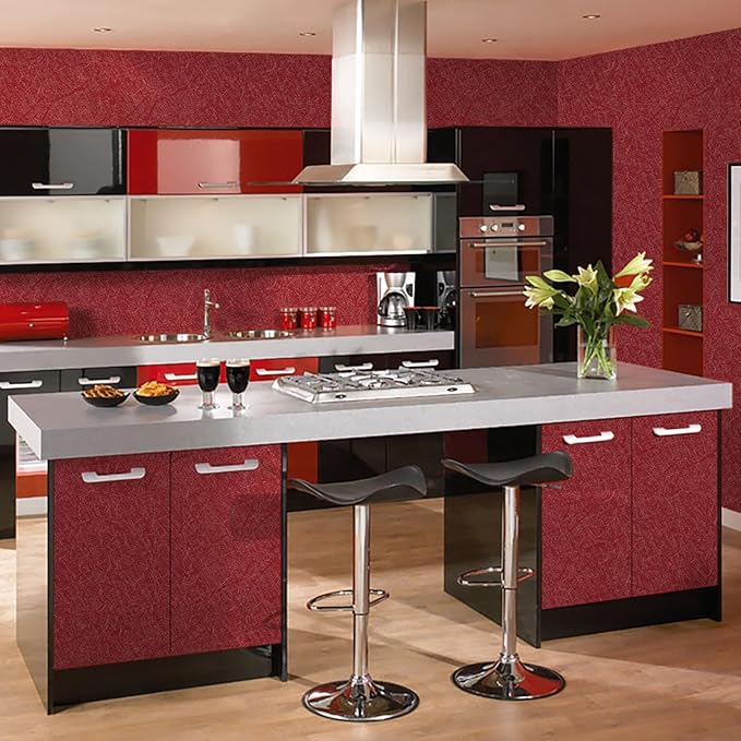 Dark Red Peel and Stick Self Adhesive Wallpaper - Removable Waterproof Bathroom Countertop Contact Paper 15.7" X 393.7" - Kitchen Vinyl Wrap for Cabinet Countertops - Wall Cover Counter Top Paper