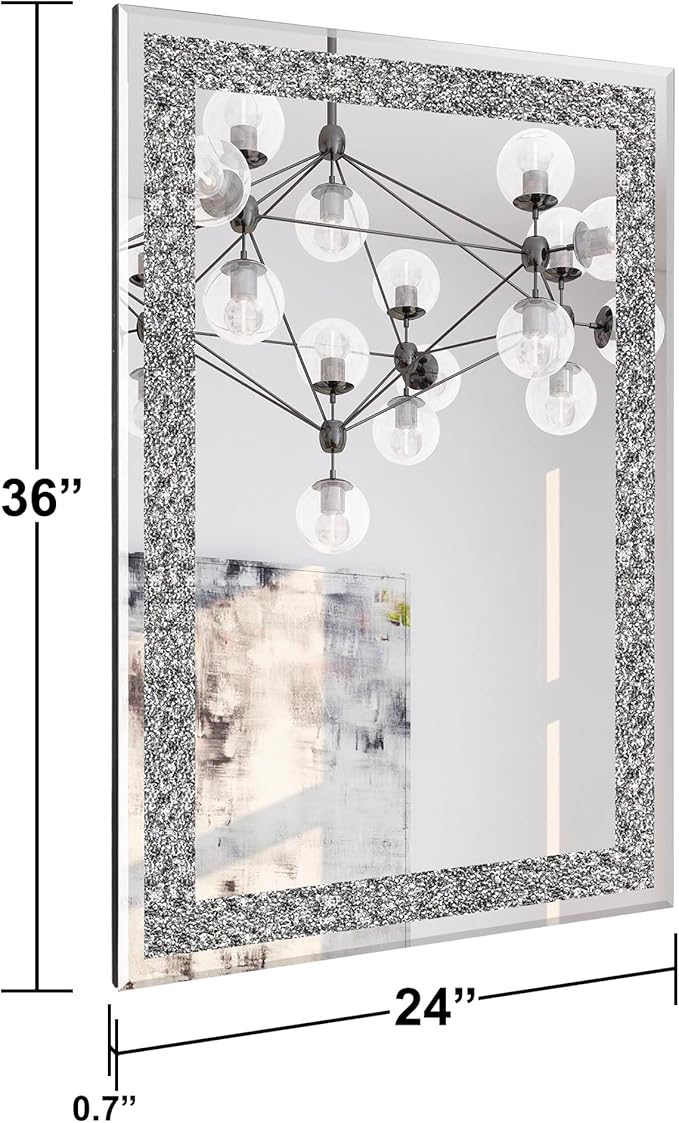 Ruomeng Wall Mirror Rectangular Crystal Crush Diamond Mirror for Home Decoration Accent Mirror for Bathroom, Entryway and Bedroom, 24