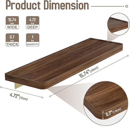 Danpoo 16 Inch Bathroom Shelves, Small Floating Shelf for Wall, Wooden Shelf for Bathroom, Living Room, Kitchen