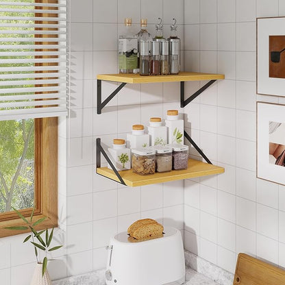 Floating Shelves for Wall,18" Wall Mounted Shelves Set of 2,Wood Floating Shelf with Bracket,Sturdy Metal Bracket Bookshelves Home Decor Storage for Living Room,Bedroom,Bathroom,Kitchen,Oak