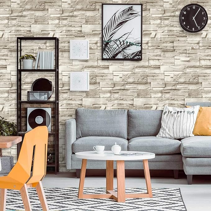 Jeweluck Stone Wallpaper Peel and Stick Brick Wallpaper 17.7”×787.4” Brick Contact Paper Peel and Stick Wall Paper Bathroom Faux Stone Backsplash for Kitchen Removable Decorative for Walls Vinyl