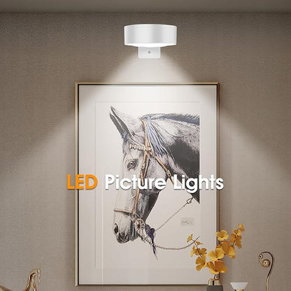 Picture Lights for Wall, 3 Lighting Modes Magnetic Art Display Light,Rechargeable Battery Operated Led Painting Light with Remote Control Dimmable & Timer,3Pack White