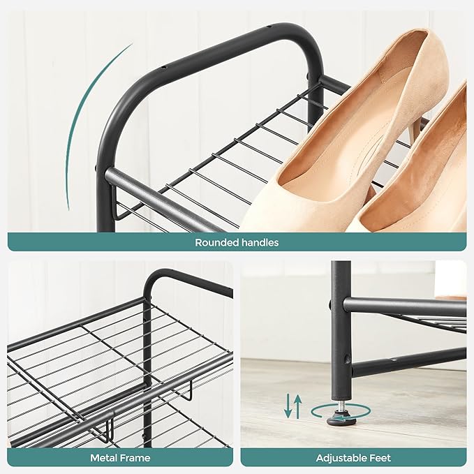 SONGMICS Shoe Rack, 2 Tier Shoe Organizer for Closet, Holds up to 8 Pairs of Shoes, Shoe Rack for Front Door Entrance, Metal Shoe Shelf with Adjustable Tilt Angle, for Entryway, Garage, Black
