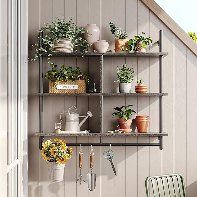 Bestier Kitchen Shelves Wall Mounted Floating Pipe Shelving 3 Tier 41.5