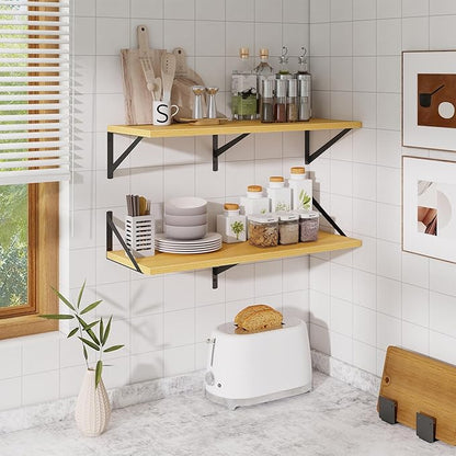 Floating Shelf for Wall,32" WX10 D Wood Floating Shelves with Sturdy Metal Bracket Set of 2,Wall Mounted Hanging Shelf for Bathroom,Bedroom,Kitchen,Oak