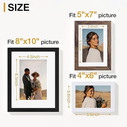 Vittanly Picture Frames Set of 10, Picture Frames Collage Wall Decor with Two 8x10, Four 5x7, and Four 4x6 Photo Frames, Gallery Wall Frame Set for Wall or Tabletop Display, Black, Brown and White