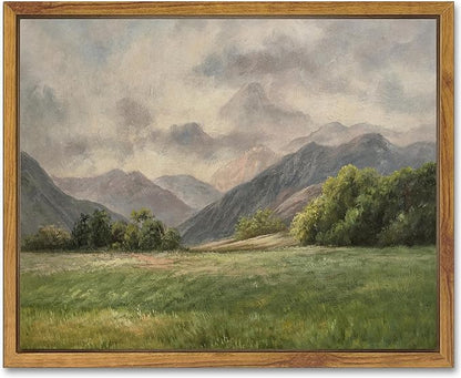 SHENIFY Landscape Vintage Framed Canvas Wall Art Classical Prairie and Mountain Prints Farmhouse Kitchen Office Decor - 8x10in Natural Framed